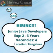 Junior Java Developers - 4 Vacancies - Bangalore Location